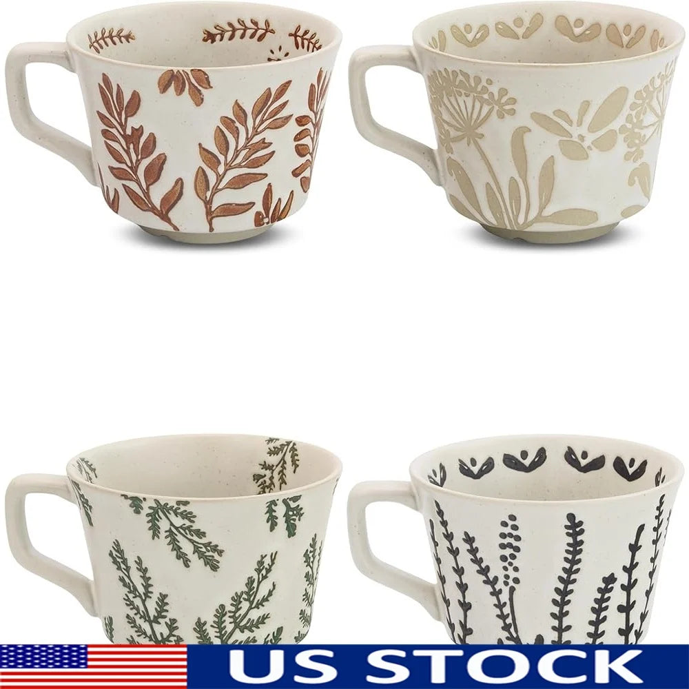 XMSJ Unique Ceramic Mugs Set 4 Nature Inspired Teacups
