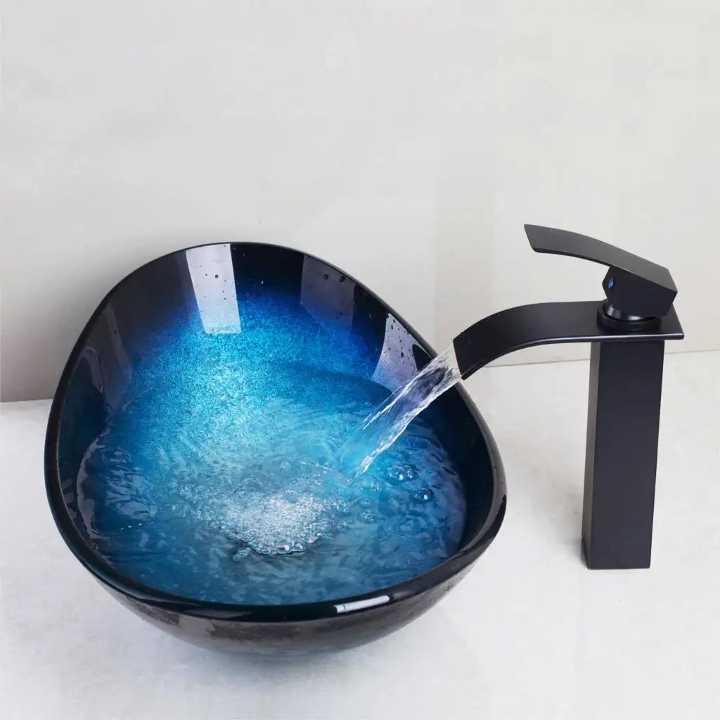 JIENI Tempered Glass Waterfall Spout Basin Faucet Set
