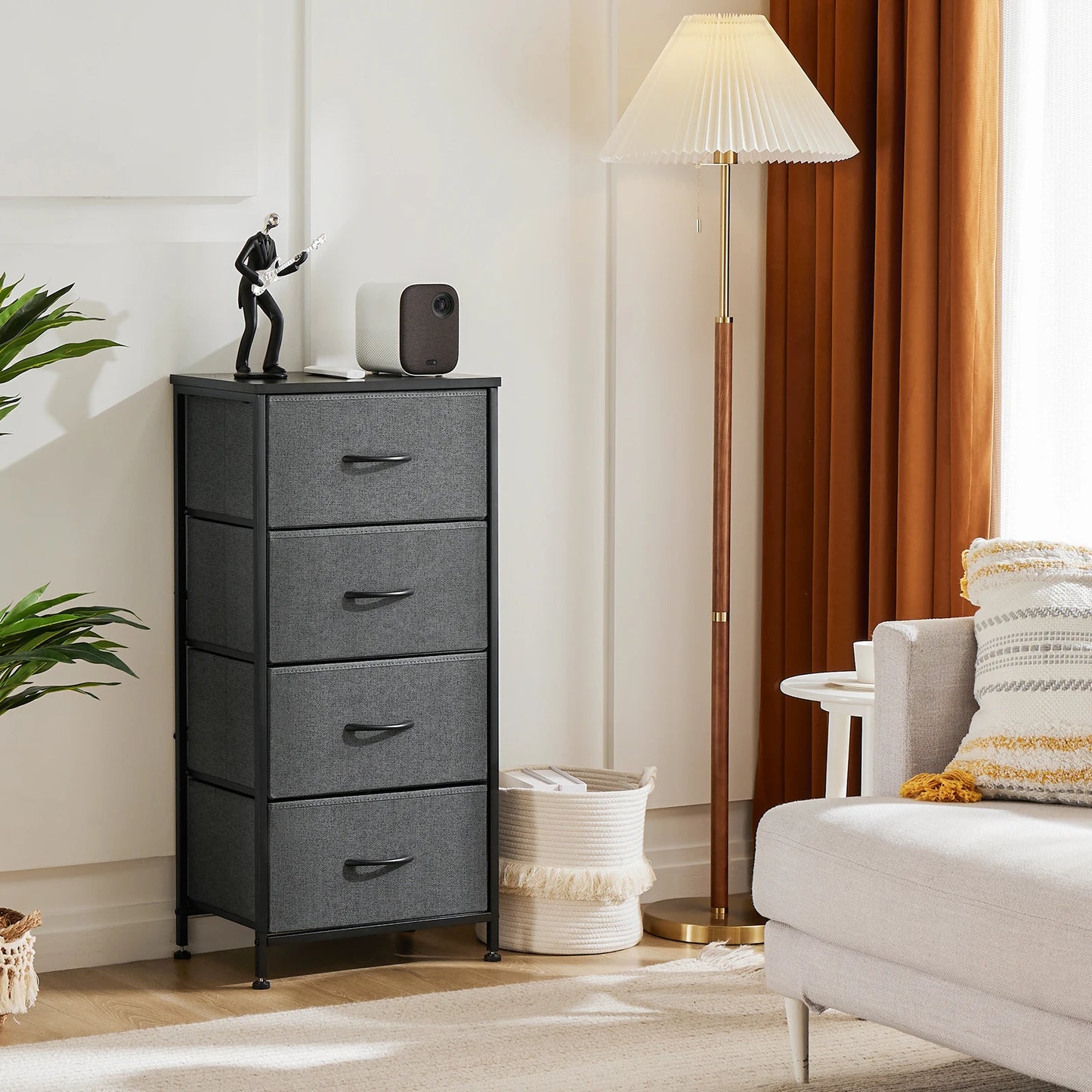 JHK Modern Dresser With Four Fabric Drawers Steel Frame