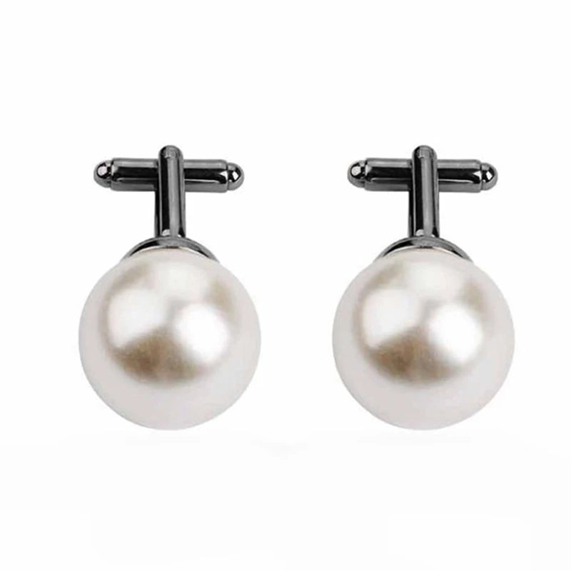 Round Simulated Pearl Beads Cufflinks For Men Wedding Gift