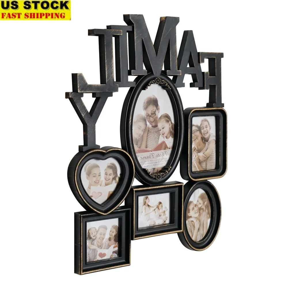 XMSJ Family Distressed Photo Collage Frame Holds Six Pictures