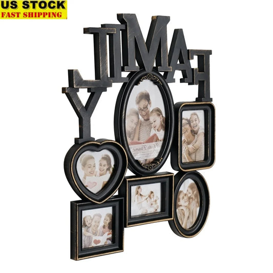 XMSJ Family Distressed Photo Collage Frame Holds Six Pictures