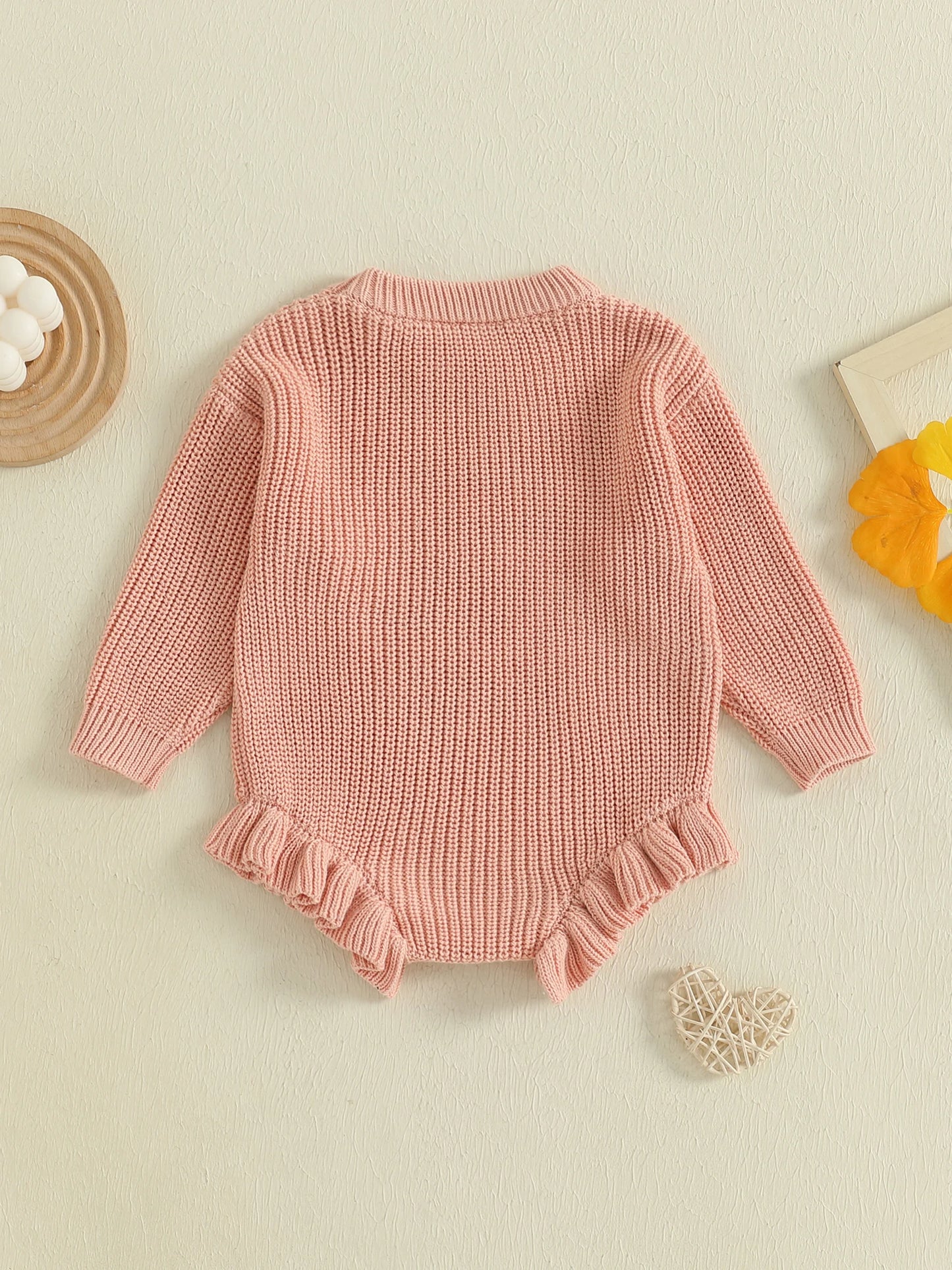 Infant Knit Rompers With Embroidered Flowers And Buttons