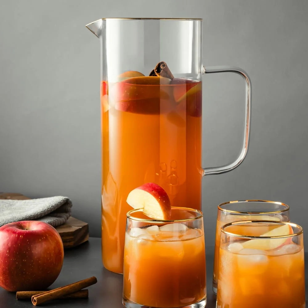 XMSJ 60oz Pitcher And Four Glass Set Gold Rim Design