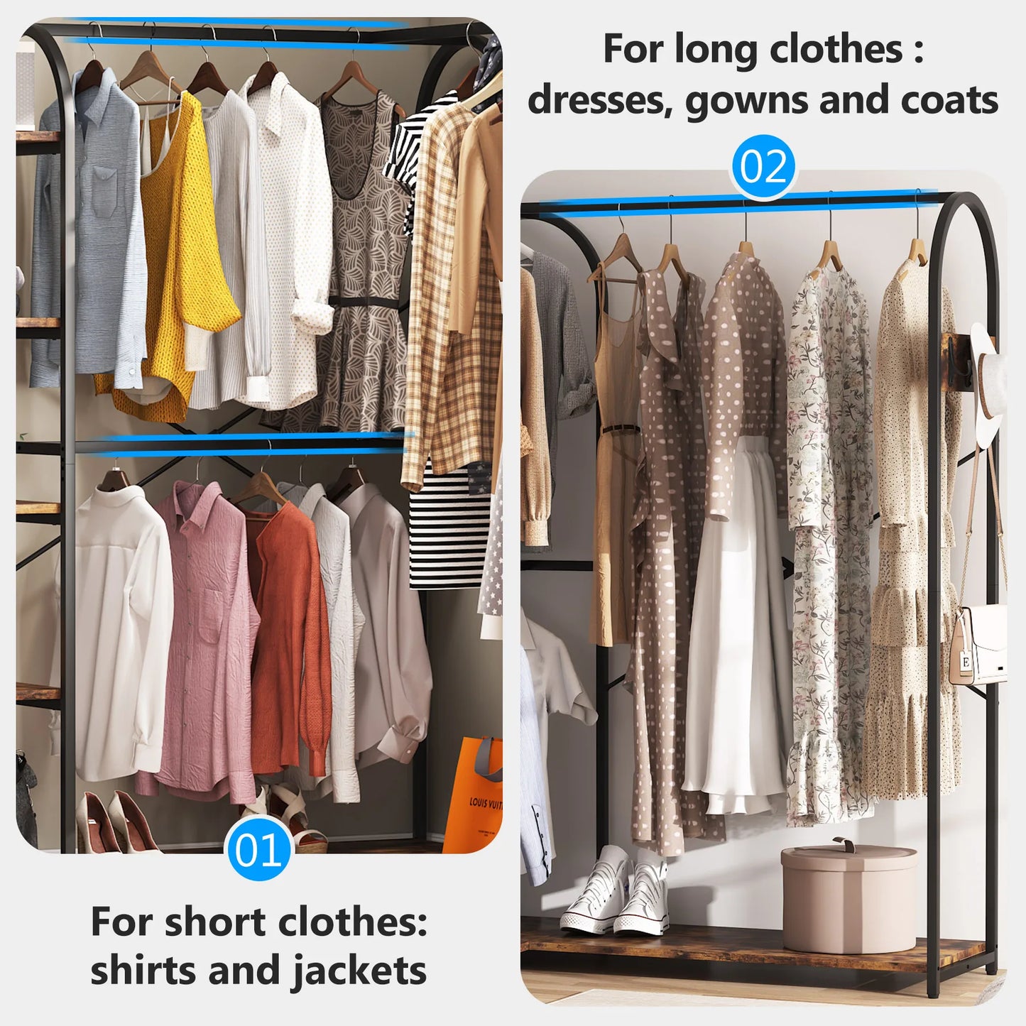 Tribesigns L Shape Clothes Rack With Storage Shelves And Hanging Rods Space Saving Corner Wardrobe