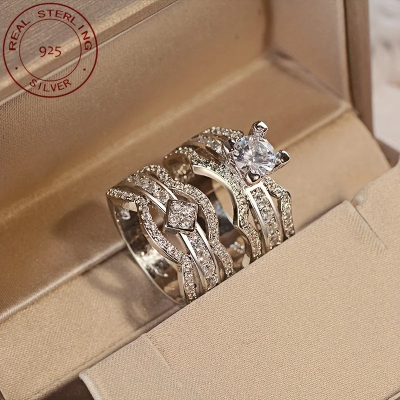 WPOOCC 925 Sterling Wedding Ring Set Halo Vintage Bridal Jewelry