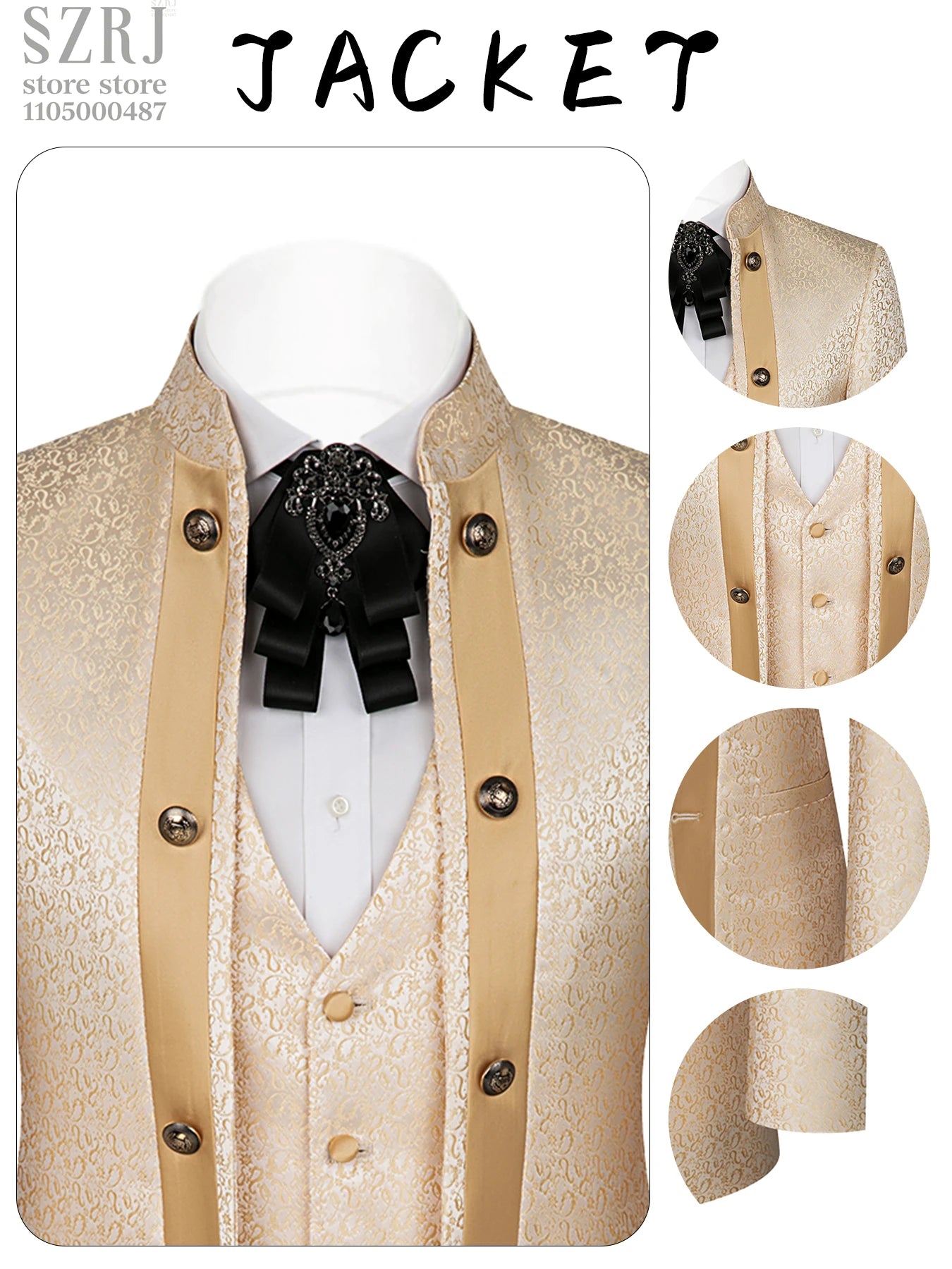 Men's Floral Three Piece Tuxedo Suit With Double Breasted Vest