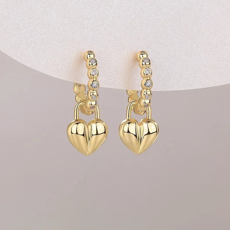 JIUZUAN 18K Gold Plated Heart Drop Moissanite Earrings