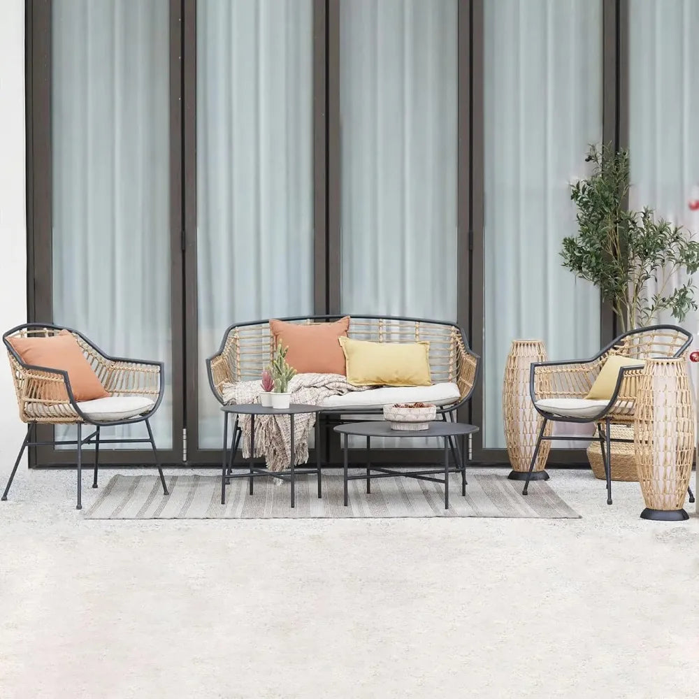 General Outdoor Wicker 5 Piece Patio Conversation Set