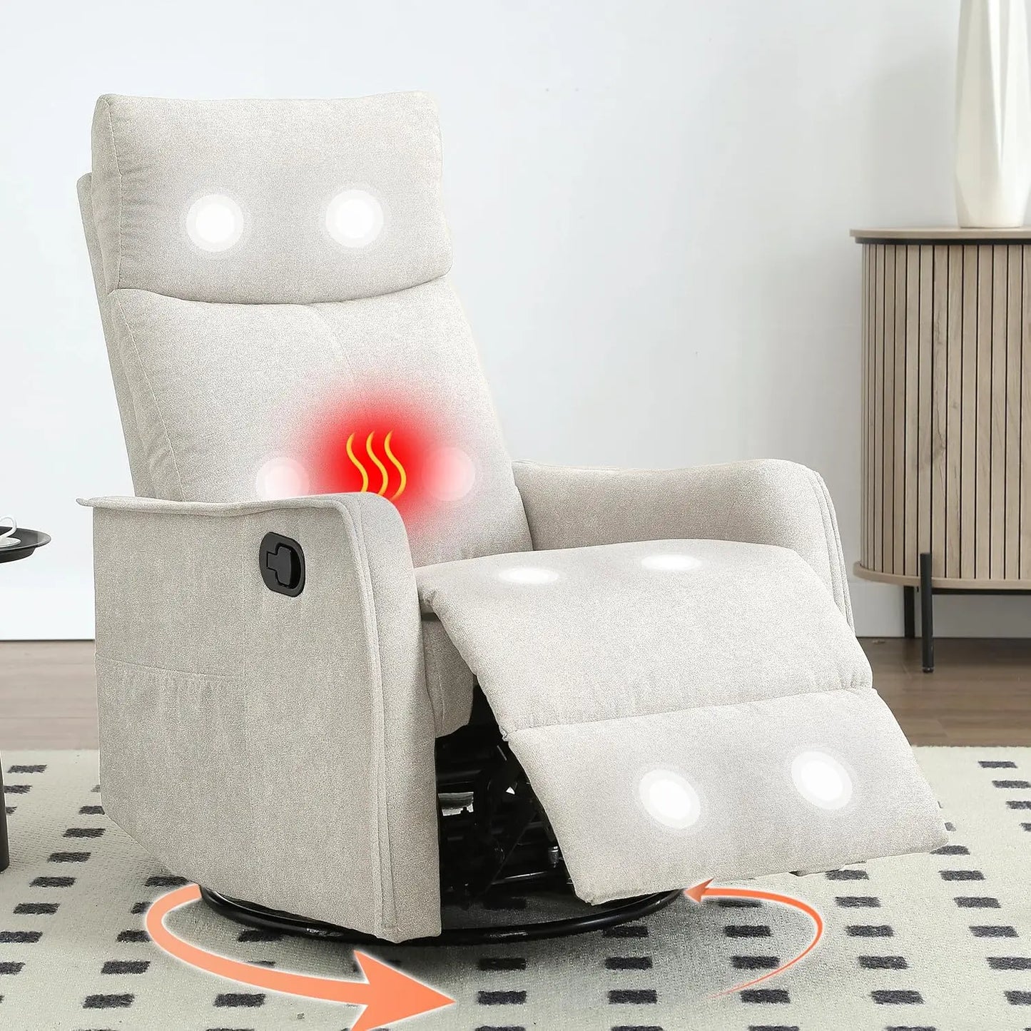 Manual Swivel Rocker Recliner Chair With Massage And Heat