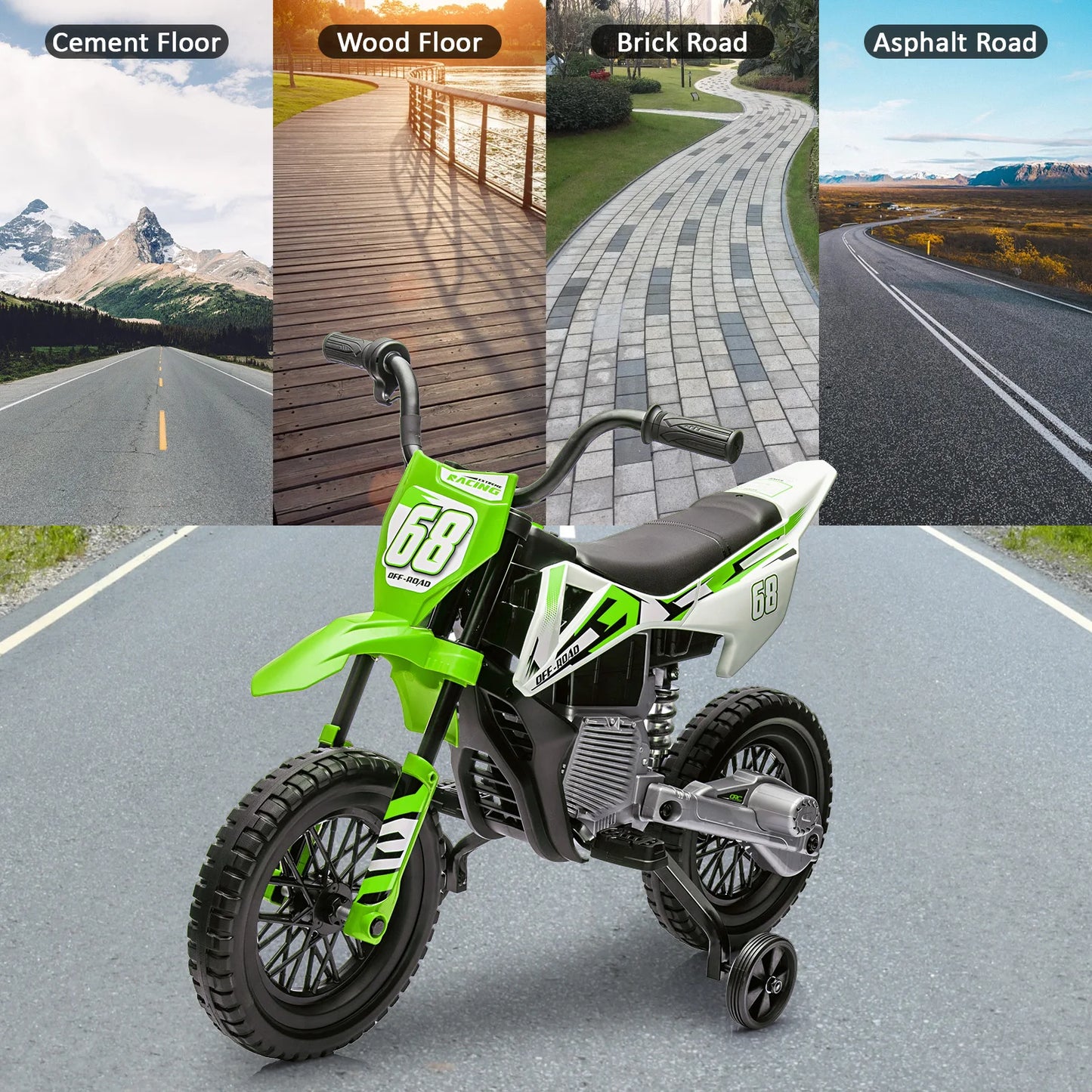 HiMISS 12V Kids Electric Dirt Bike With Twist Grip Throttle Training Wheels