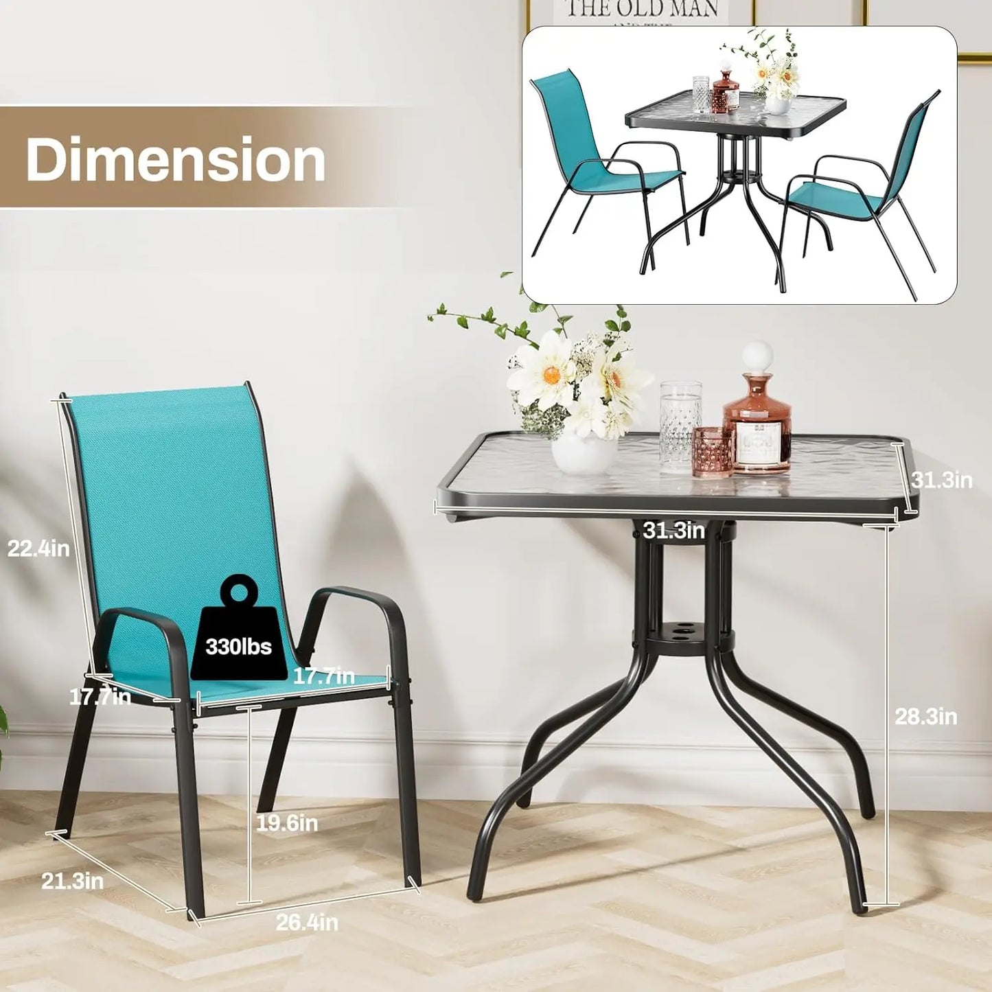 All Weather Patio Dining Set With Table And Four Textilene Chairs