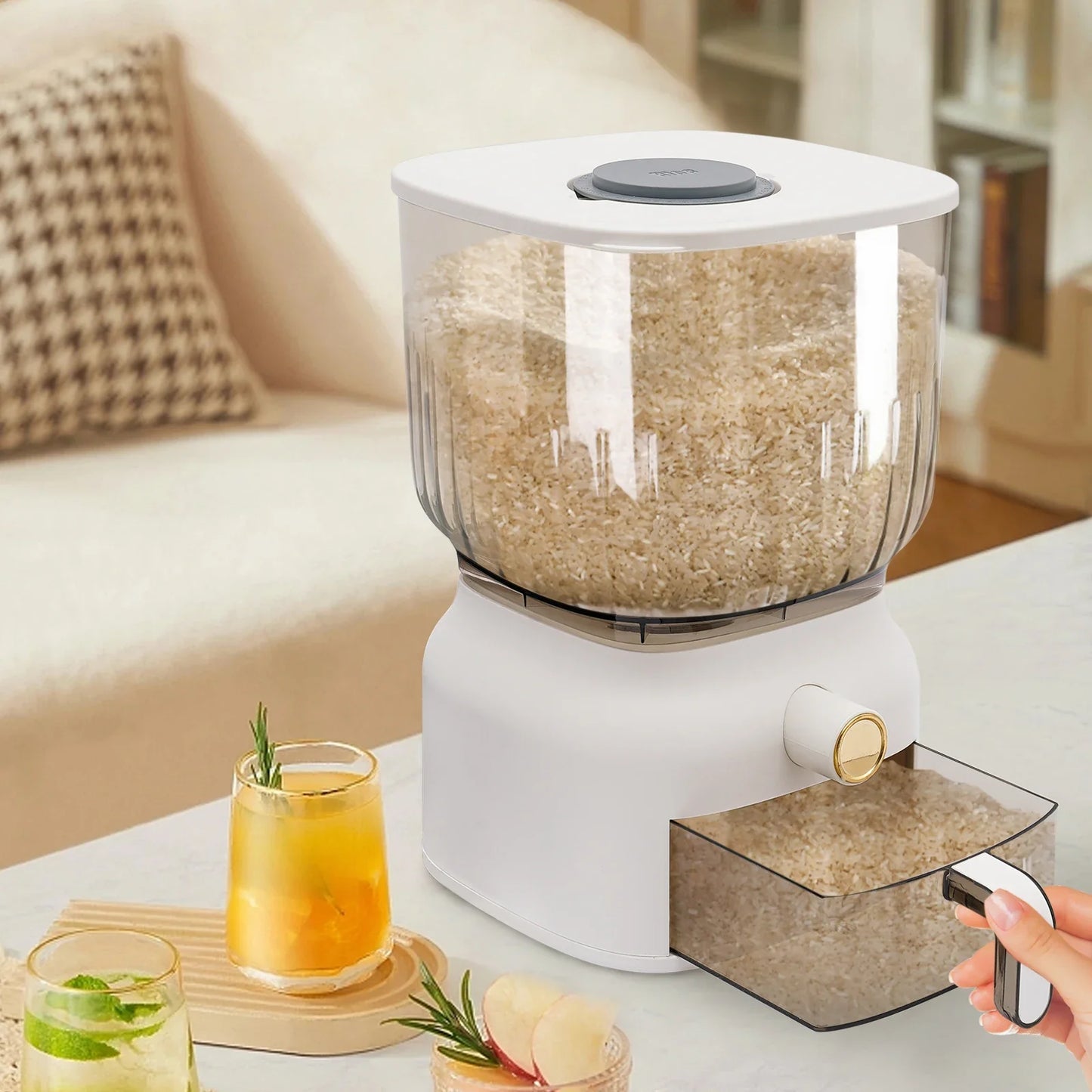 Rice Dispenser And Grain Storage Container With Rice Cup