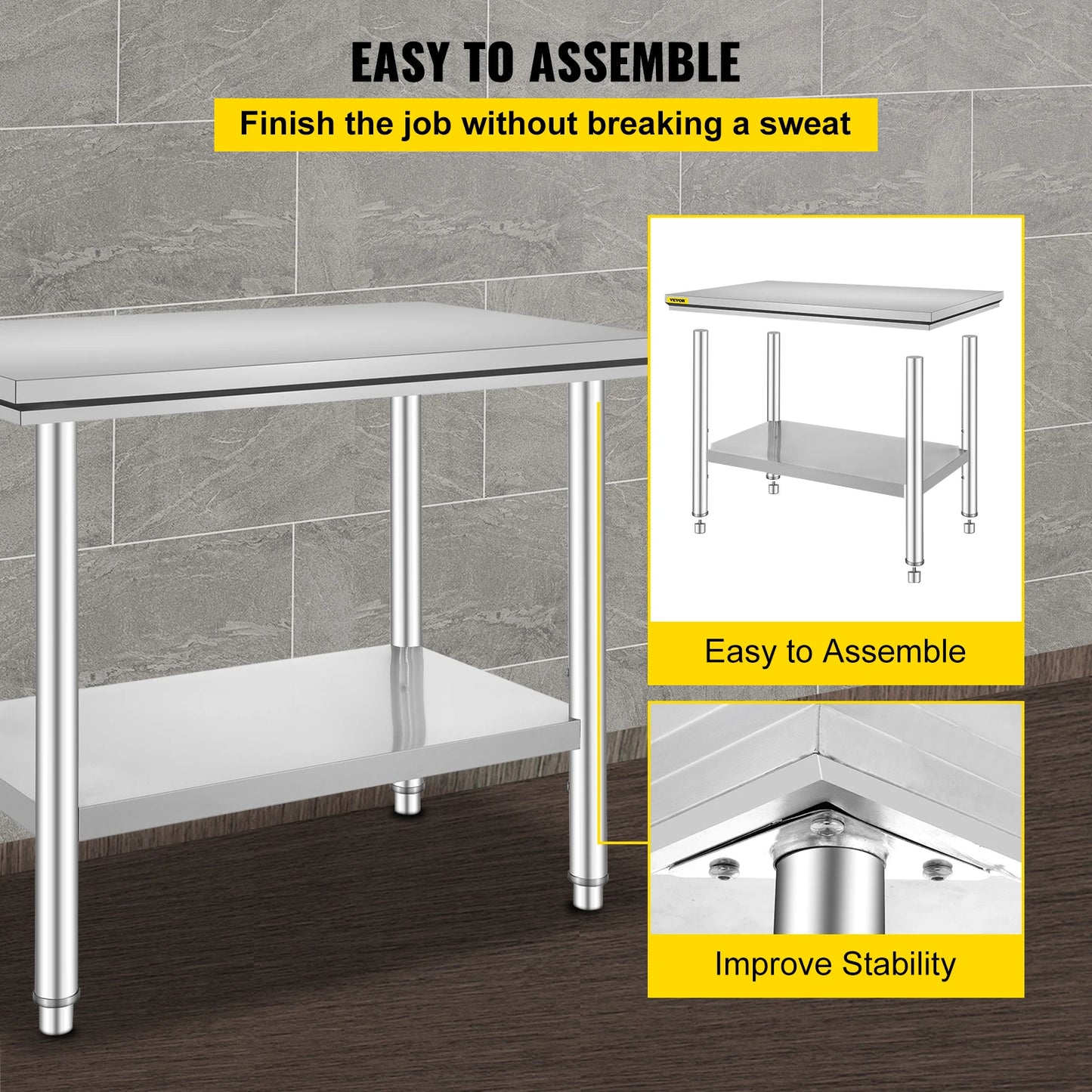 SucceBuy Stainless Steel Kitchen Work Bench With Undershelf