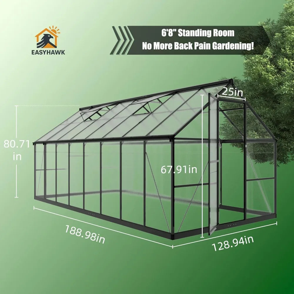 Cover Outdoor Walk-In Polycarbonate Greenhouse with Quick Assembly