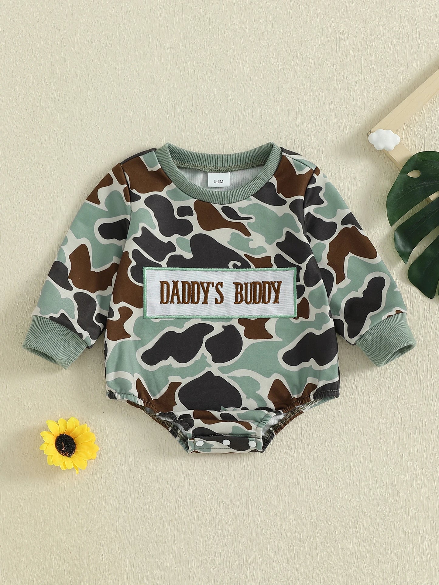Camouflage Baby Romper With Embroidered Letters