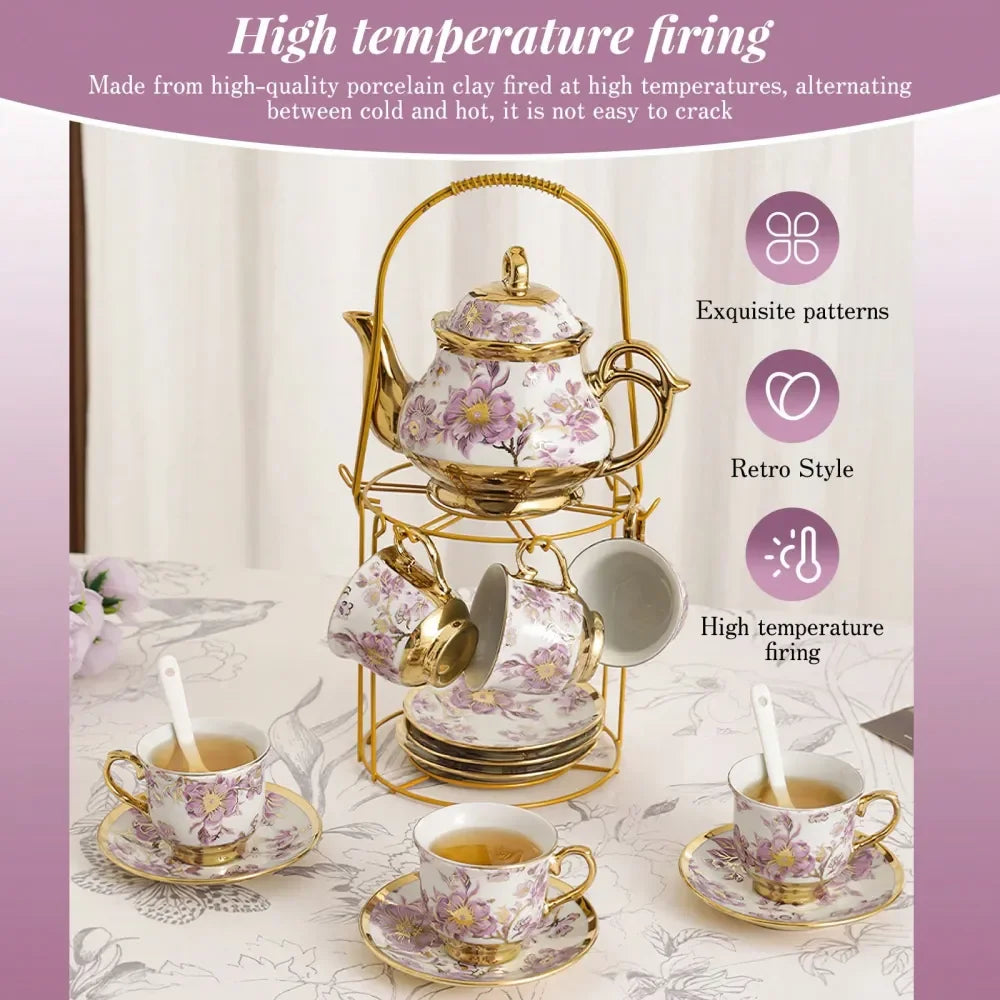 XMSJ Floral Porcelain Tea Set With Elegant Serving Tray