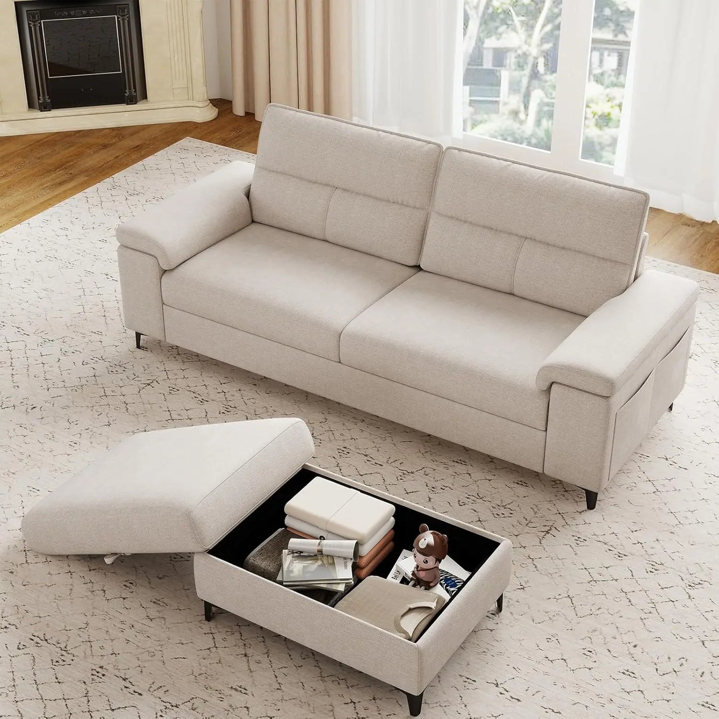 L Shaped Sectional Sofa With Storage Ottoman And Deep Cushions