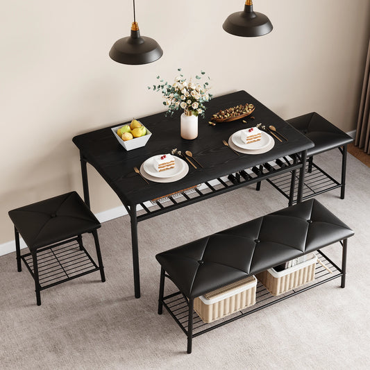 HobbyLane Dining Table Set For 4 With Upholstered Bench Stools