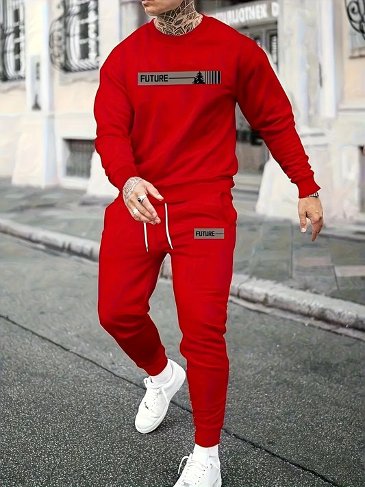 NONECN Mens Sports Set Round Neck Longsleeve Top And Pants