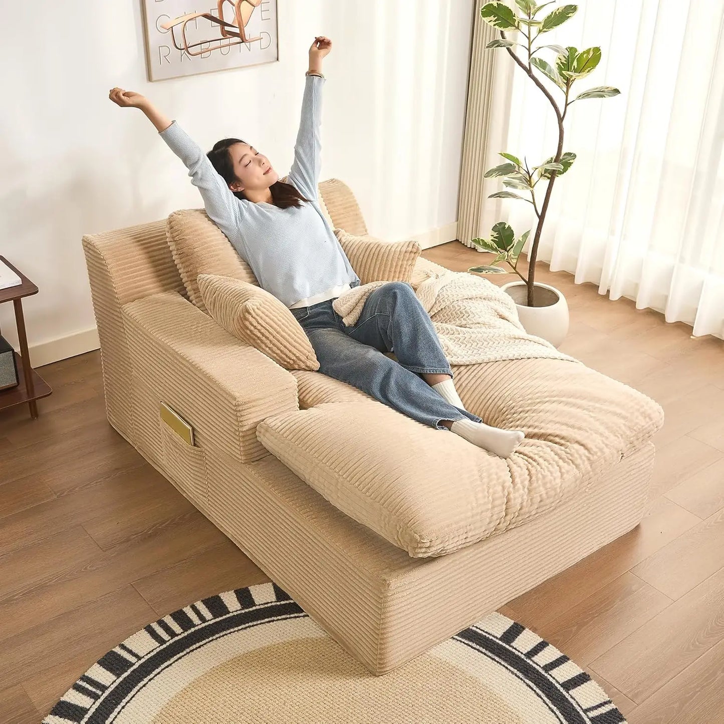 HUANZHUANG Chaise Lounge Chair Indoor Convertible Sleeper Sofa With Pillows