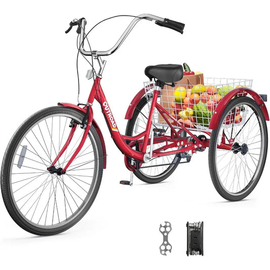 Universal Three Wheel Tricycle for Seniors with Basket