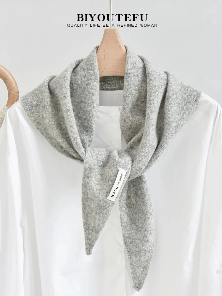 Australian Wool Knitted Triangle Scarf Shawl For Women Warm Winter