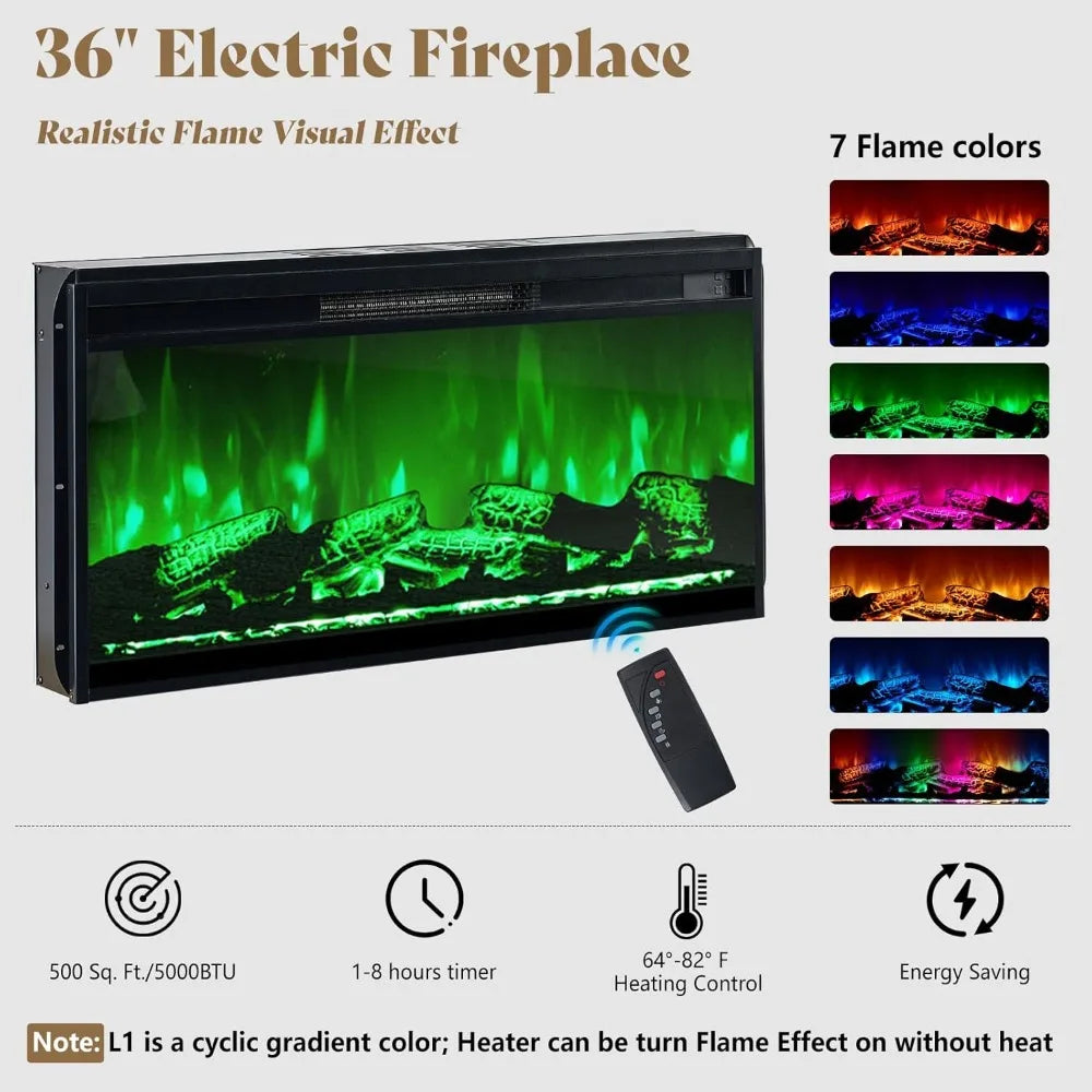 Farmhouse Entertainment Center With Fireplace TV Stand Bookshelf Wine Cabinet