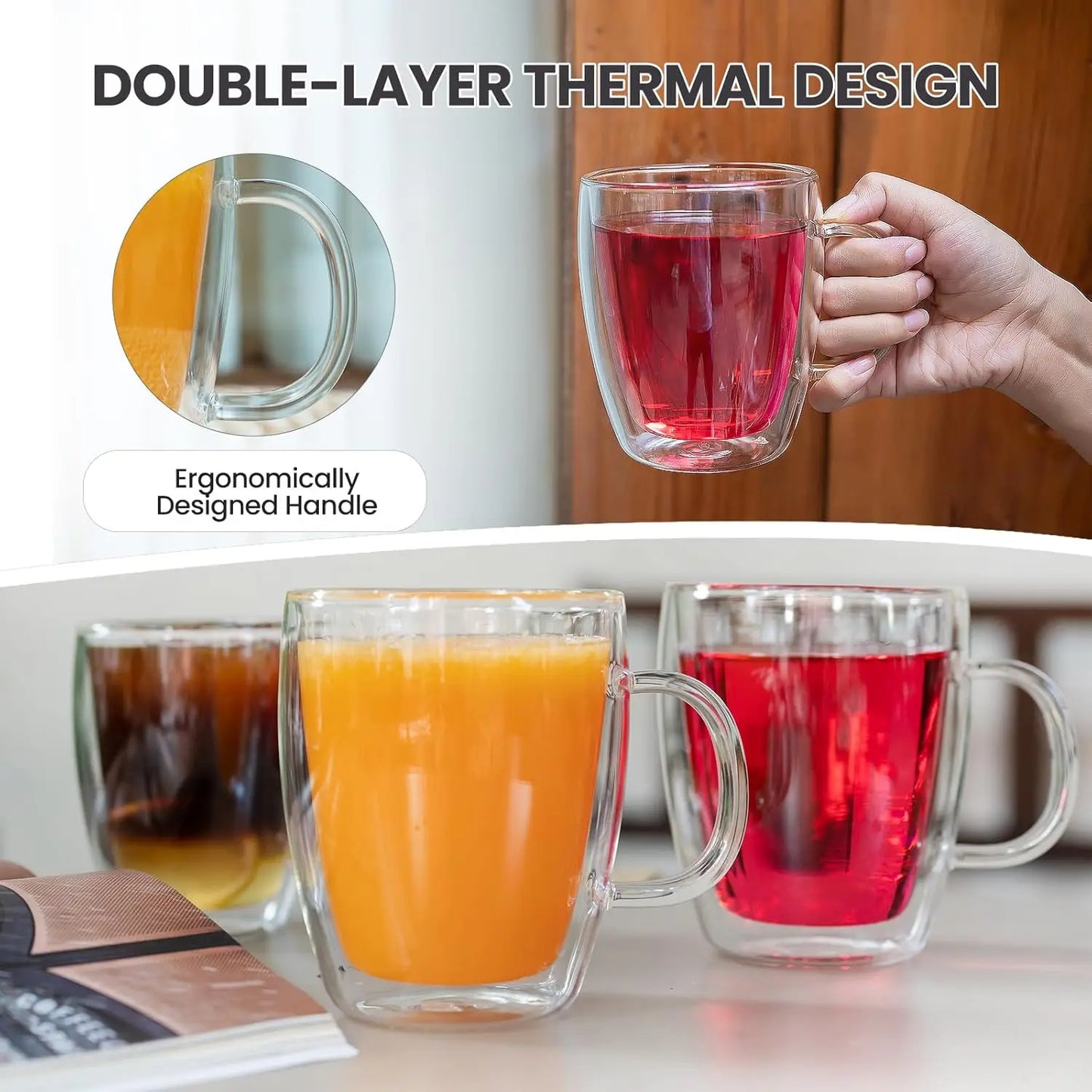 Drinkware Double Wall Glass Coffee Cups Set Transparent