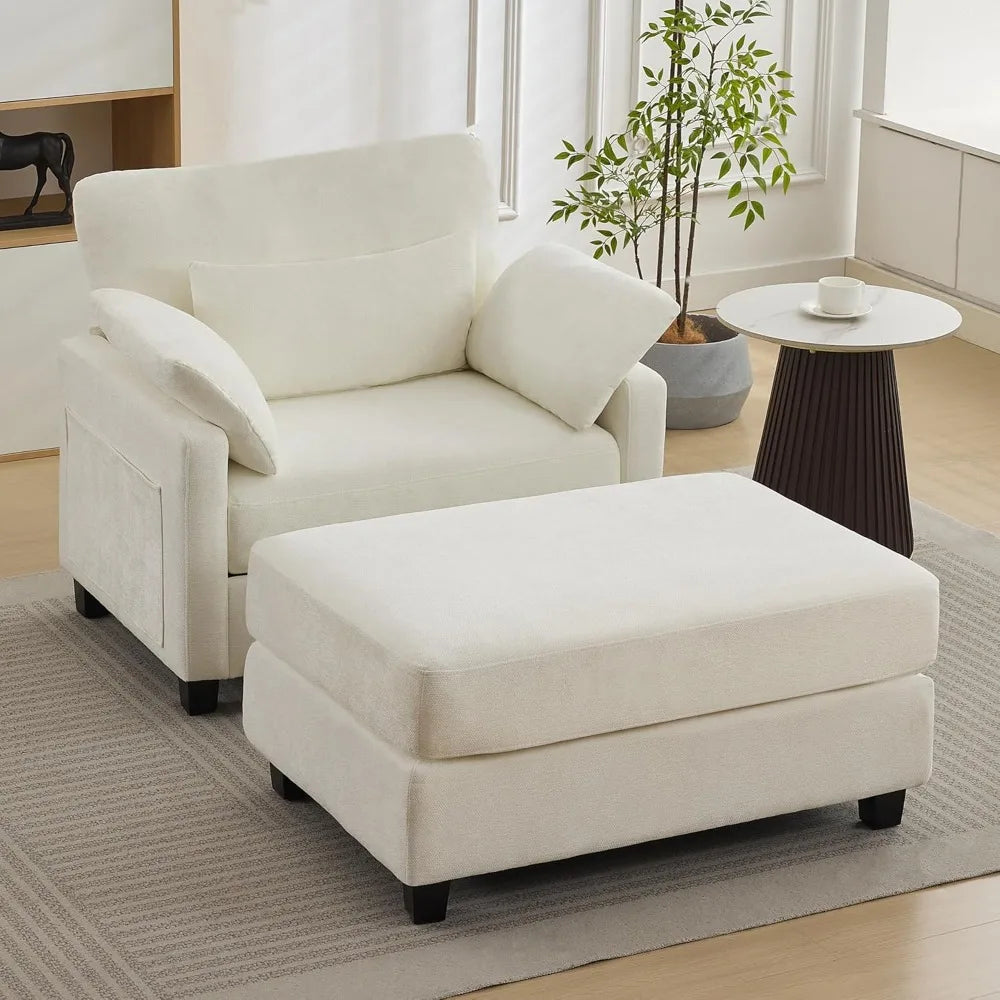 HUANZHUANG Chaise Lounge With Ottoman Chenille Upholstered Sofa Bed