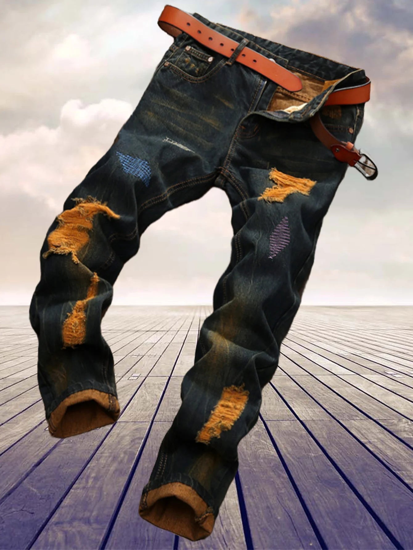 Men's Retro Straight Jeans Cotton Blend Fabric For Everyday Wear