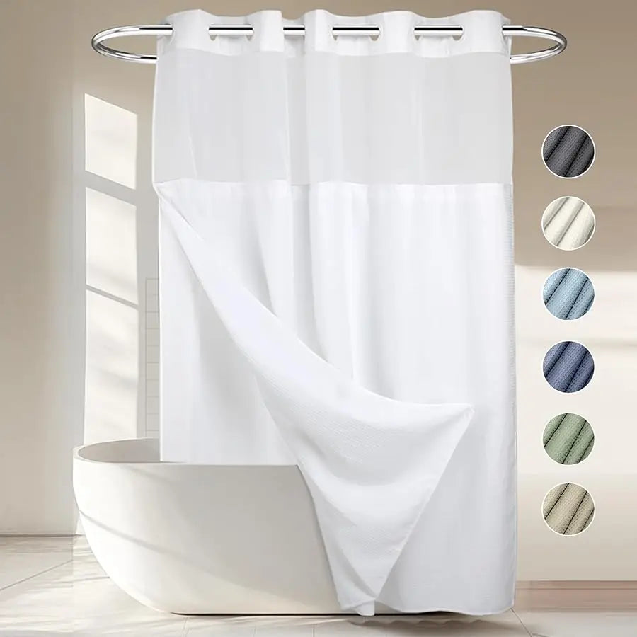 Heavyweight Dotted Waffle Weave Shower Curtain With Snap In Liner
