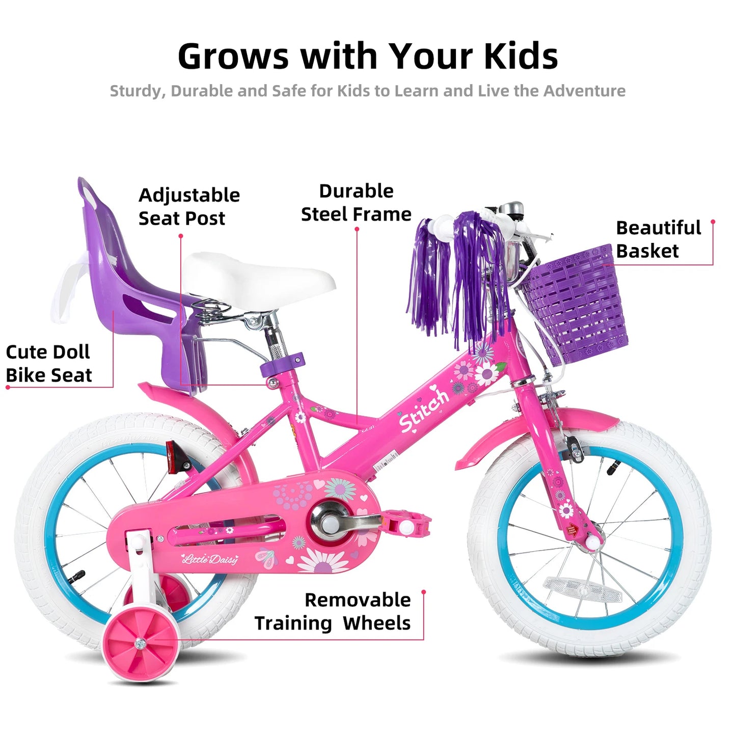Joystar Kids Bike for Girls and Boys With Doll Bike Seat and Streamers