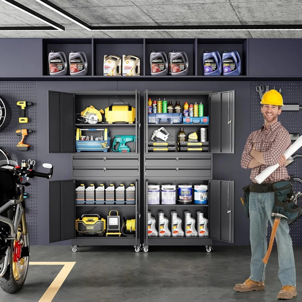 Garage Metal Storage Cabinet With Locking Doors And Adjustable Shelves