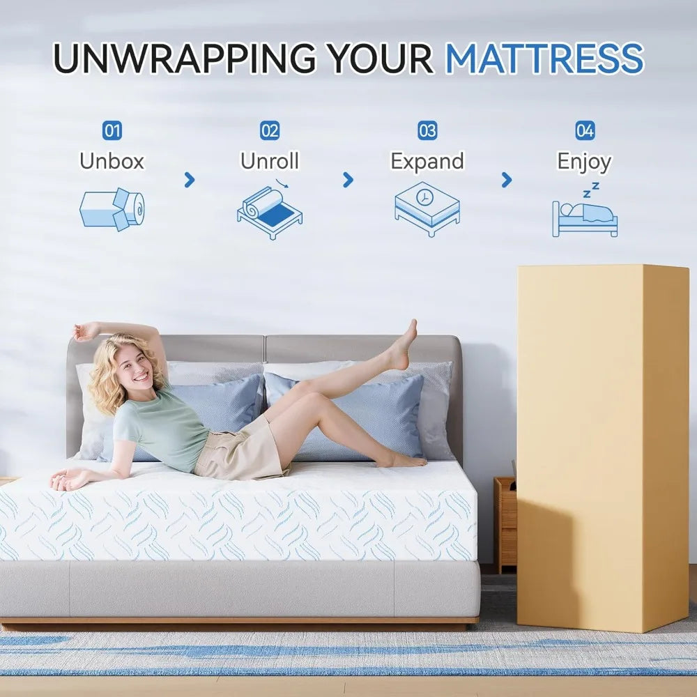 HUANZHUANG Cooling Gel Memory Foam Mattress Bed in a Box