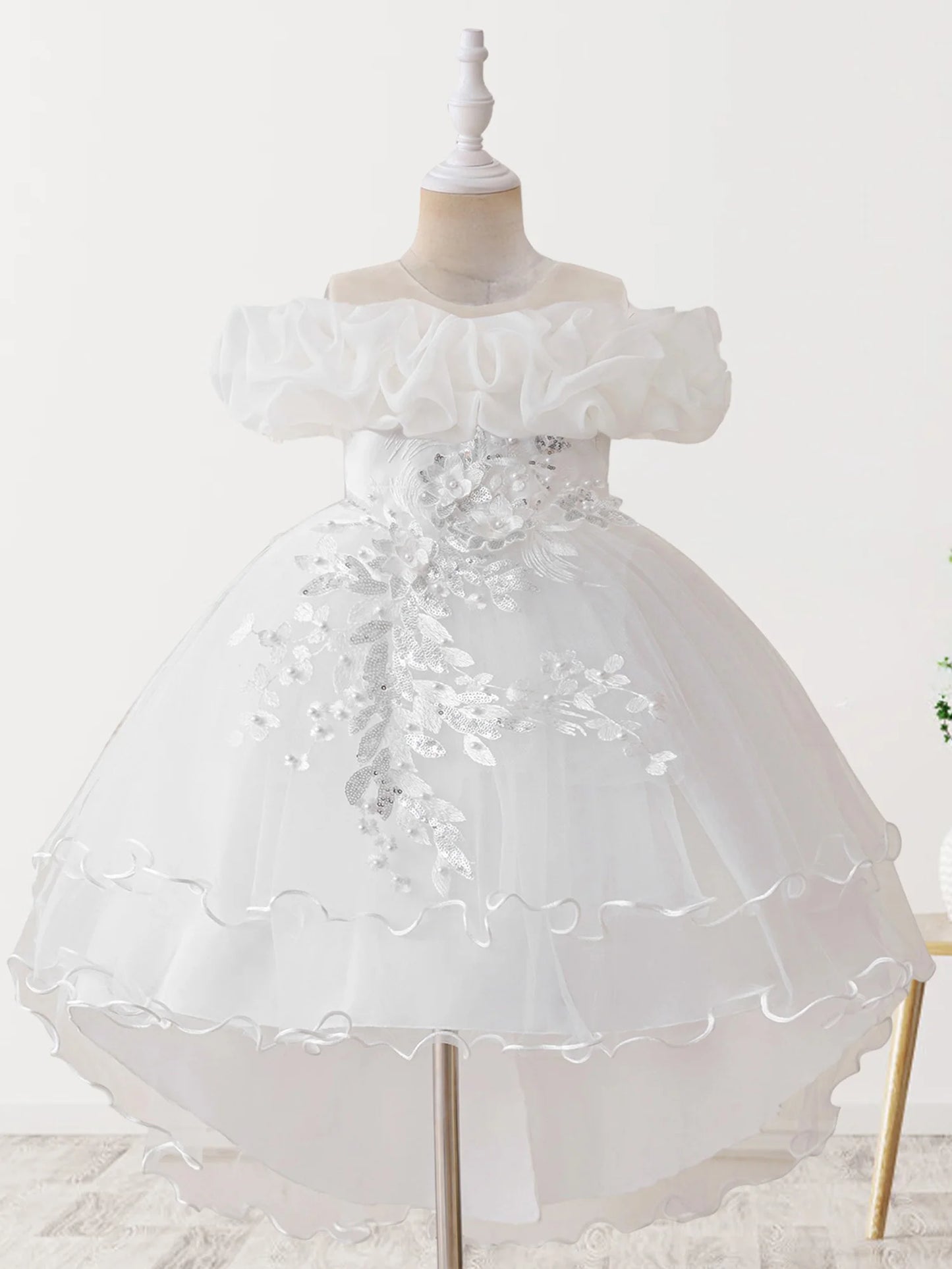 Toddler Girls Floral Print Sleeveless Tulle Dress With Ruffles