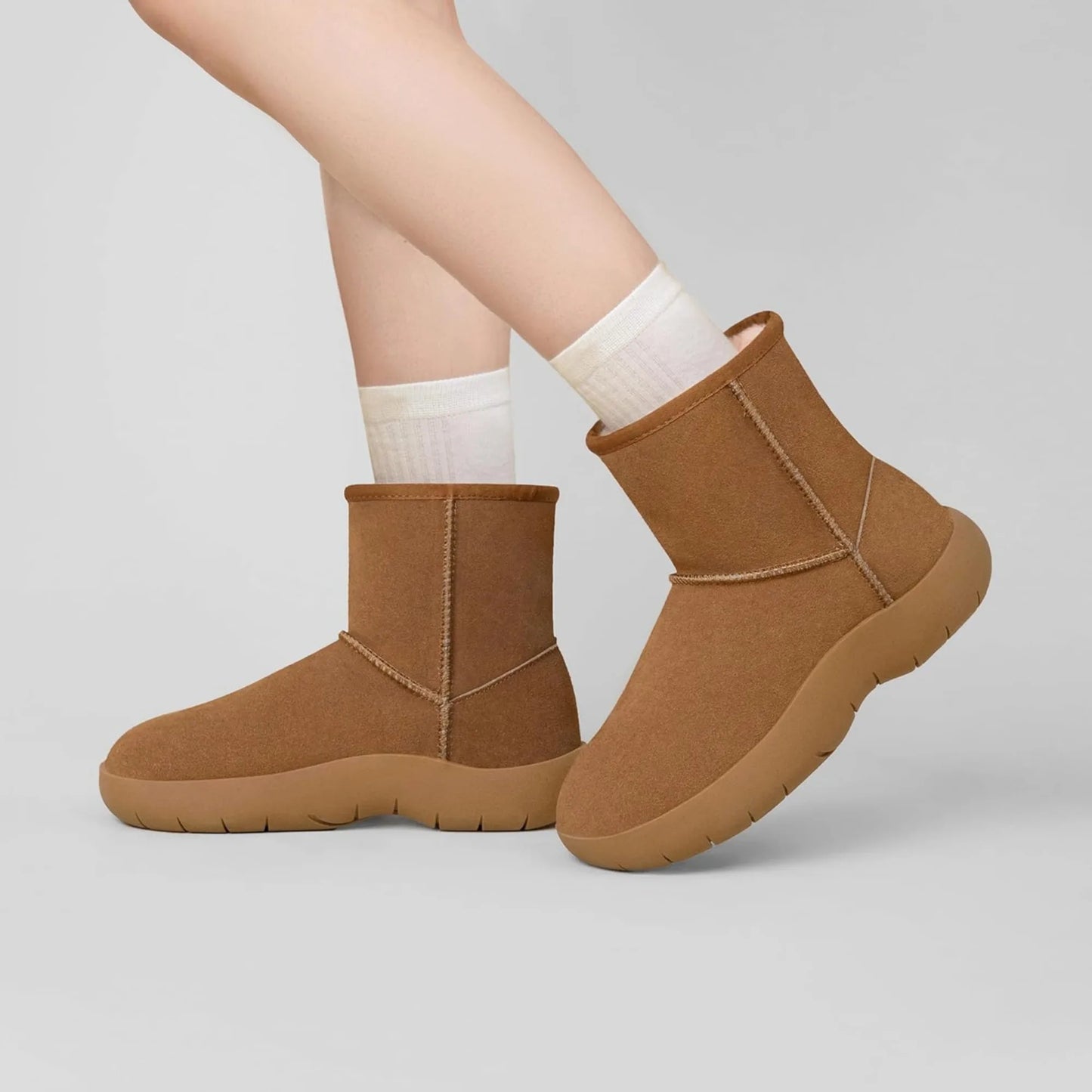 Fujian Genuine Suede Womens Ankle Boots Fur Lined Snow Boots