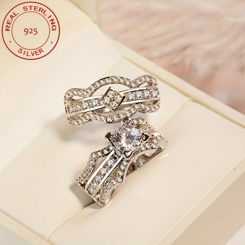 WPOOCC 925 Sterling Wedding Ring Set Halo Vintage Bridal Jewelry