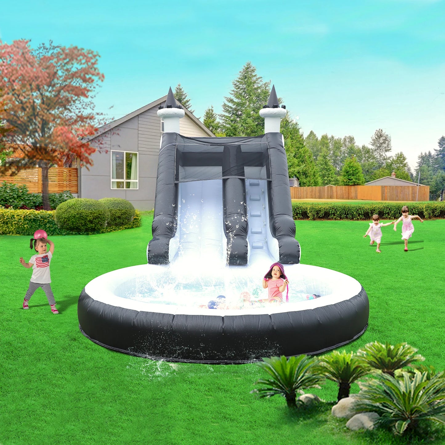 King Inflatable Water Slide With Big Pool For Kids Fun