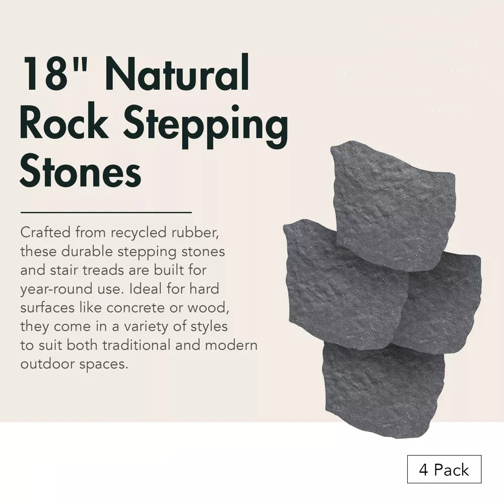 Four Pack Rubber Rock Garden Stepping Stones for Outdoor Walkway
