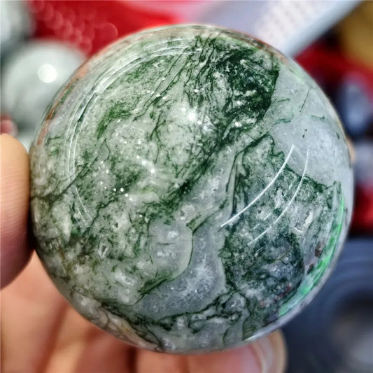 CrystalHola Moss Agate Ball Reiki Crystal Sphere for Home Office
