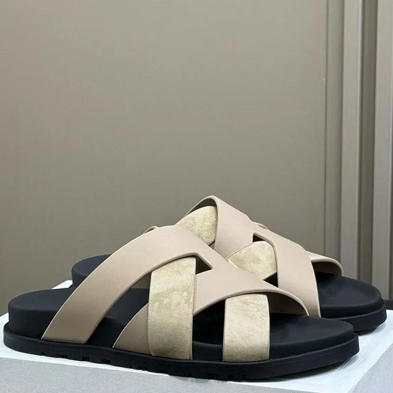 Braided Calfskin Sandals Leather Slippers For Women Beach Vacation