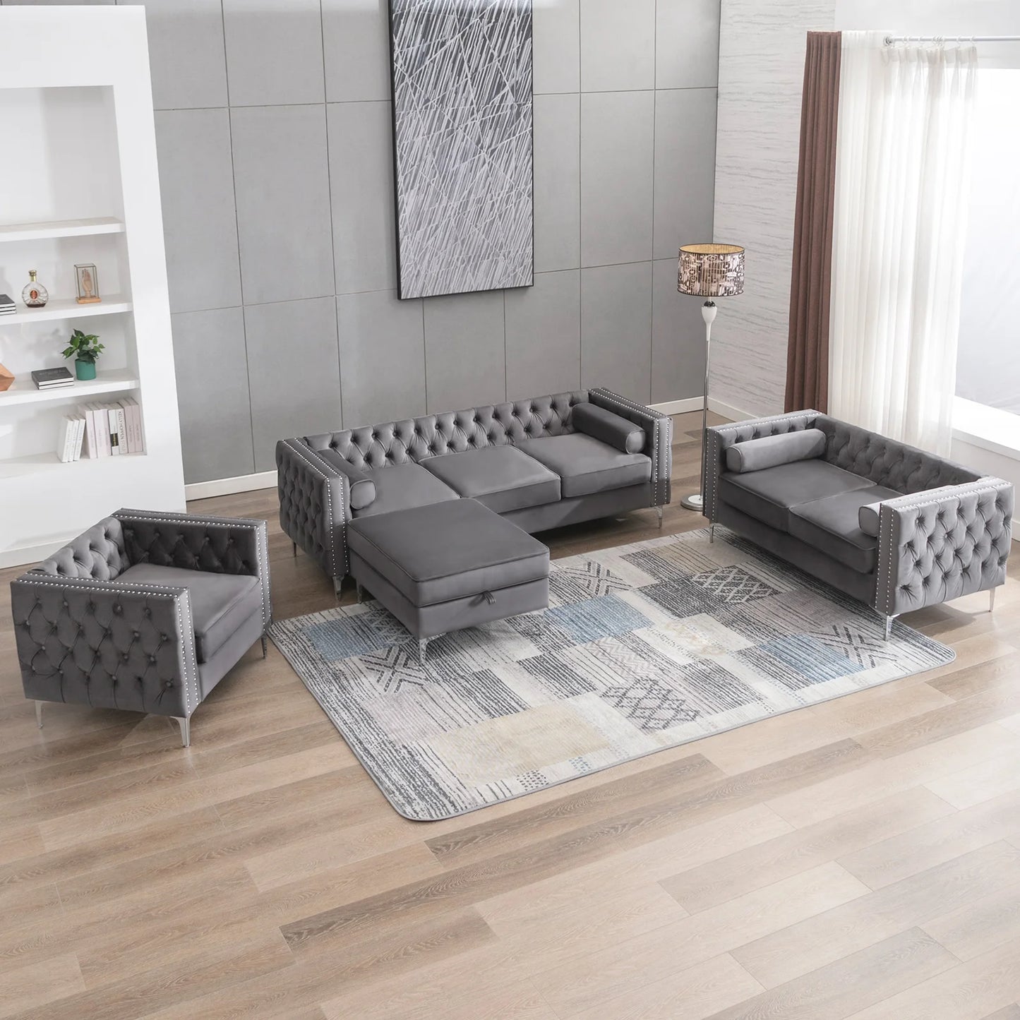 HORGAEOCN Convertible Sectional Sofa With Storage Ottoman