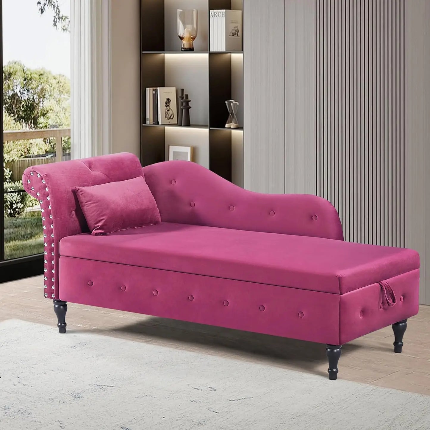 Huanzhuang Modern Velvet Upholstered Chaise Lounge With Button Tufting And Solid Wood Legs