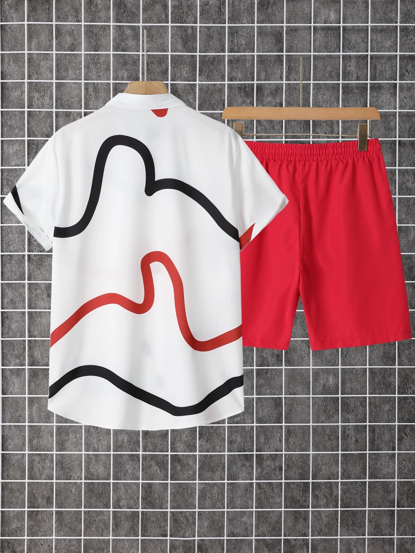 Men's 2Piece Short Sleeve Lapel Shirt And Drawstring Pant Set