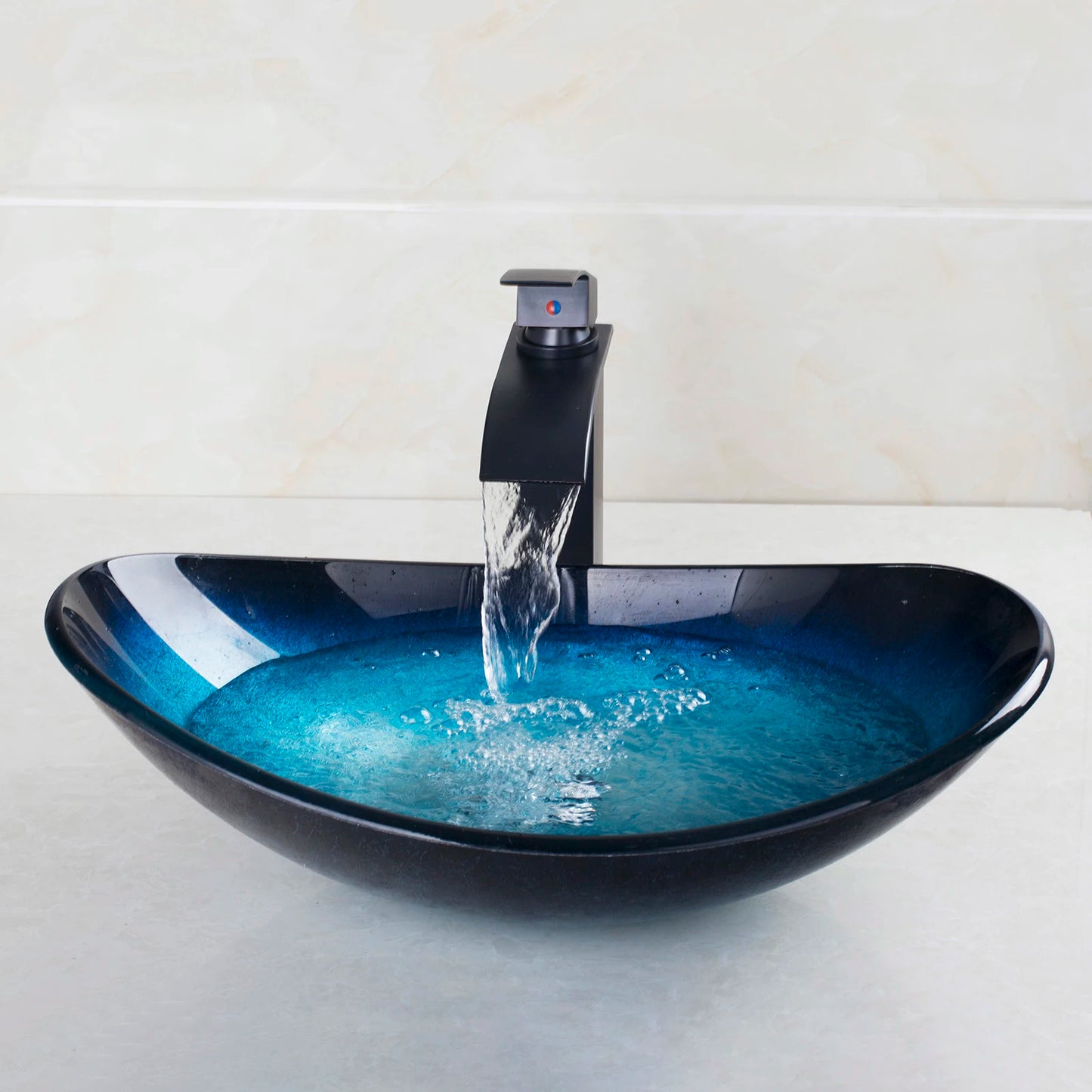 JIENI Tempered Glass Waterfall Spout Basin Faucet Set