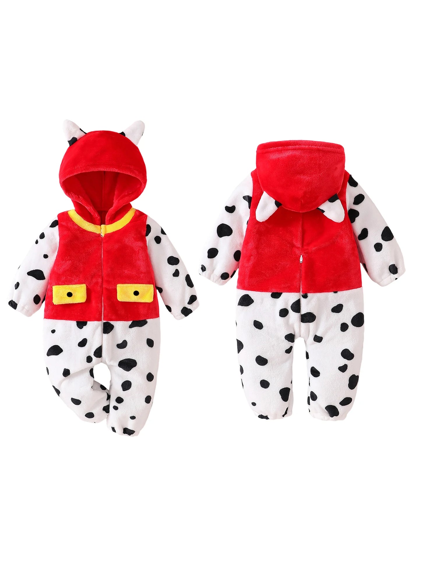 Baby Halloween Cat Costume Fleece Jumpsuit With Hoodie Zipper