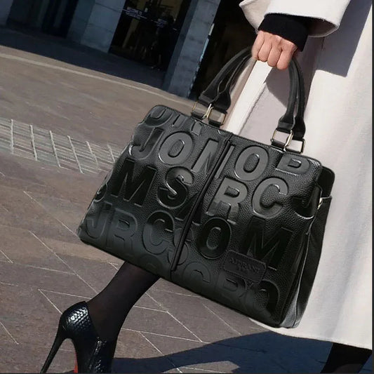 EP.MINGYUANCN Women's Fashionable Letter Embossed Cowhide Crossbody Bag