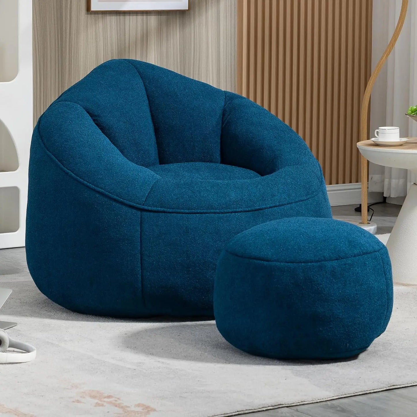 Beanbag Chair And Footstool With Foam Cushions For Living Room