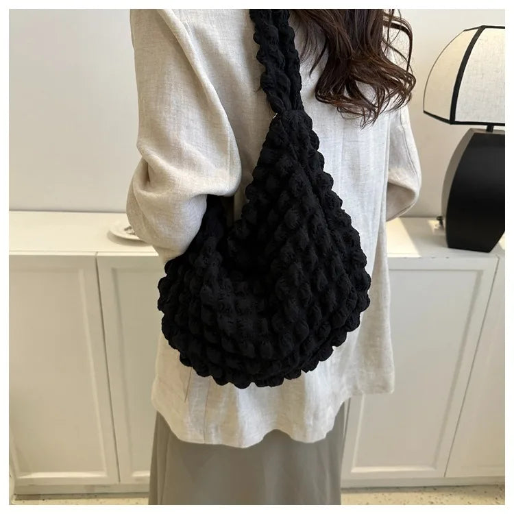 NONECN Embroidered Plaid Quilted Tote Shoulder Bag For Women
